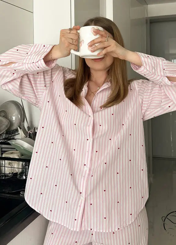 Pink polka dot pajama set in Langry fashion home wear