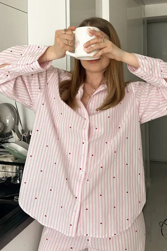 Pink polka dot pajama set in Langry fashion home wear