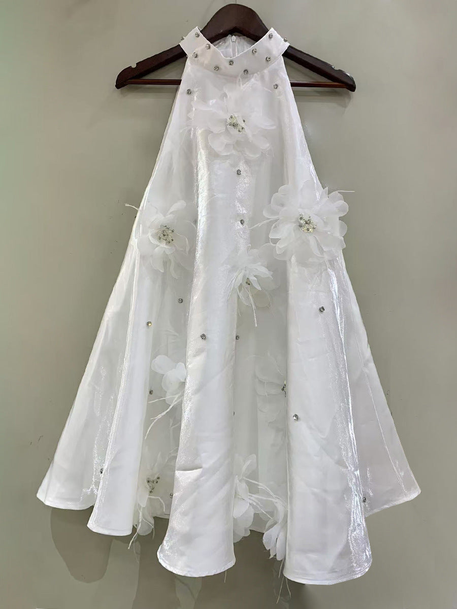 White halter dress with floral embellishments from Stunning A Line Short Dress Women, fashion ملابس