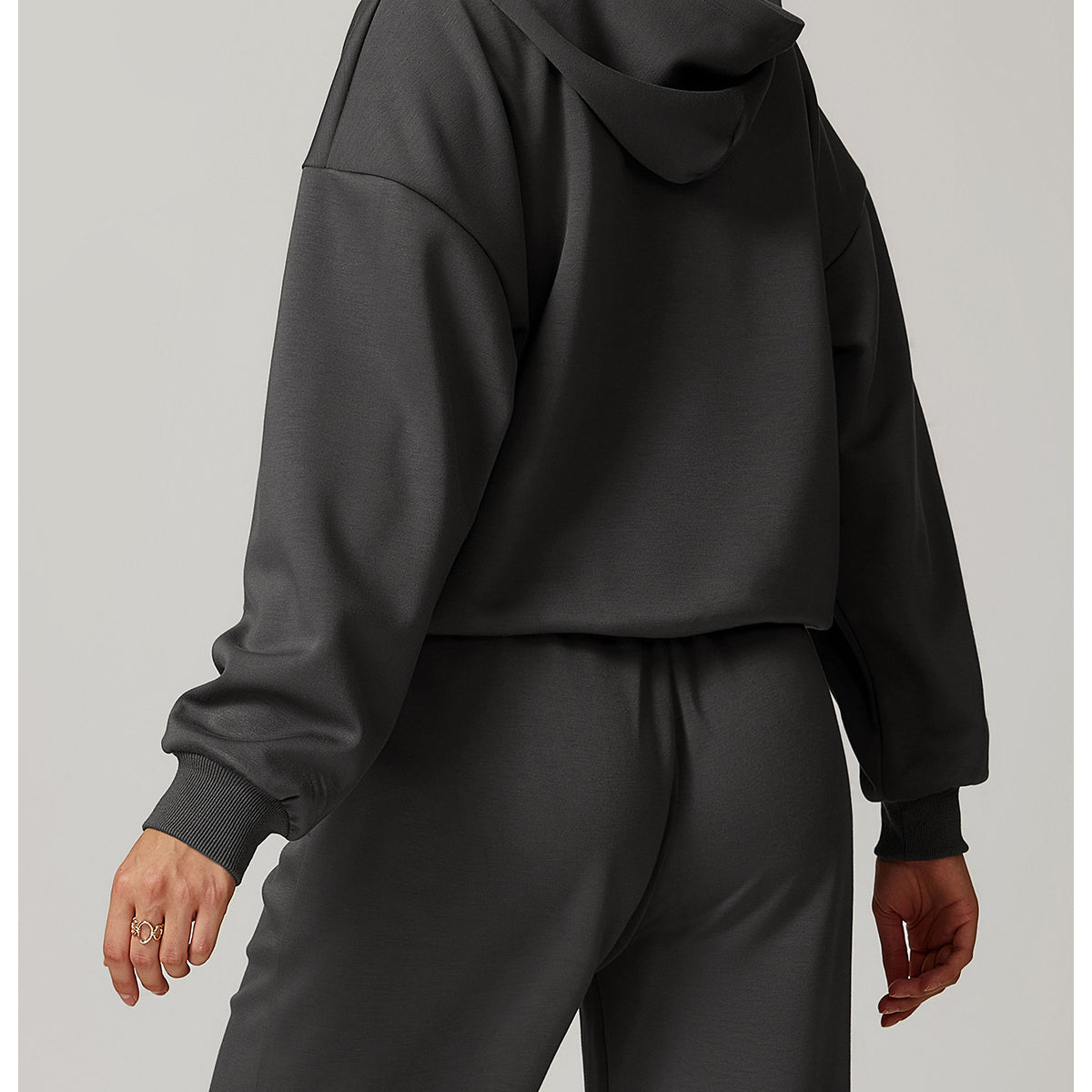 Gray hooded sweatshirt and pants set from Langry, ideal for casual fashionable wear