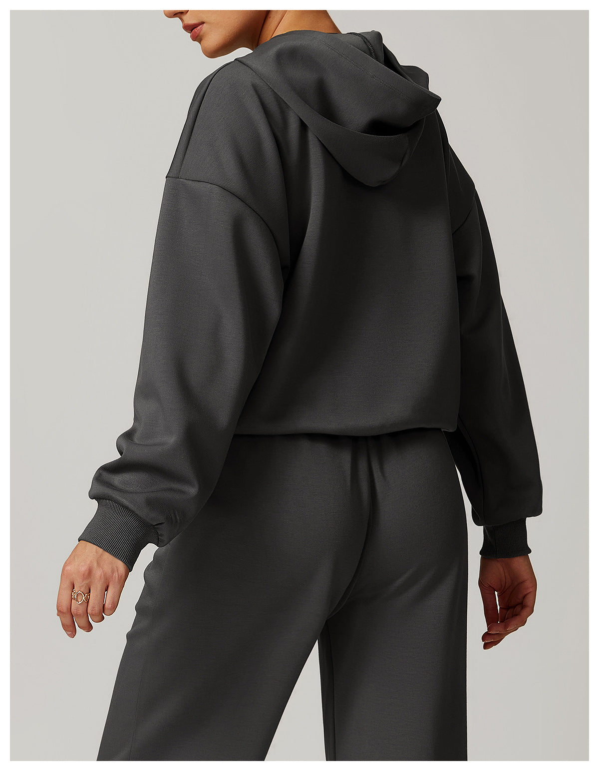 Gray hooded sweatshirt and pants set from Langry, ideal for casual fashionable wear