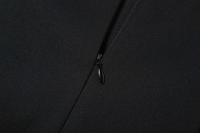 Elegant black fabric with zipper detail for High Class Elegant A Line Dress in fashion style