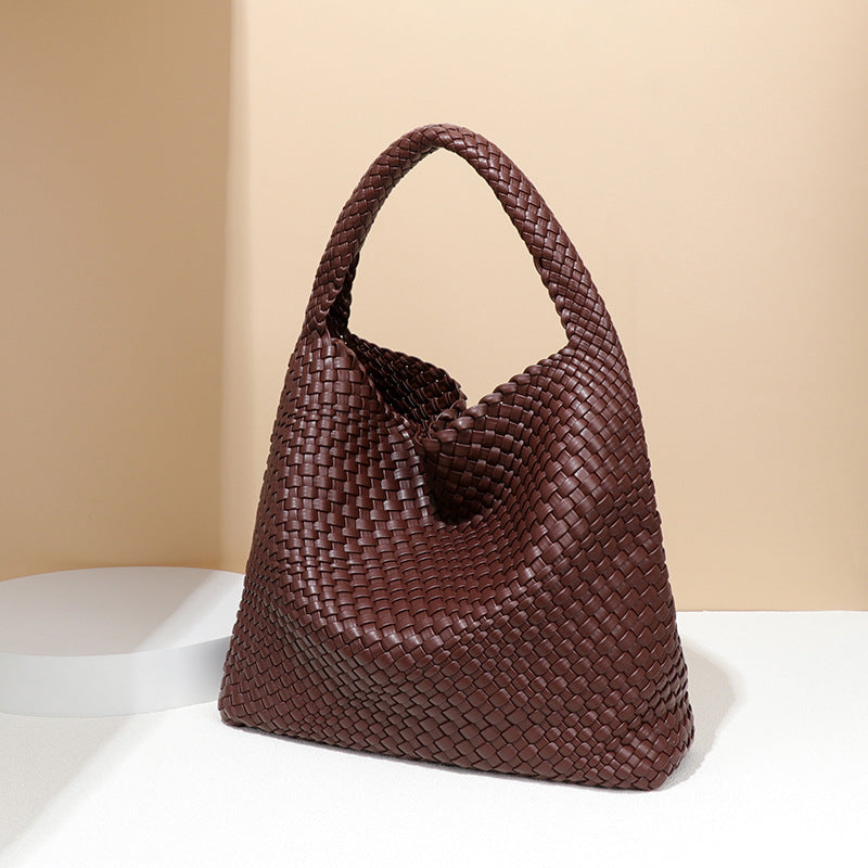 Brown woven leather hobo bag from Handmade Woven Bag, ideal for trendy fashion ملابس