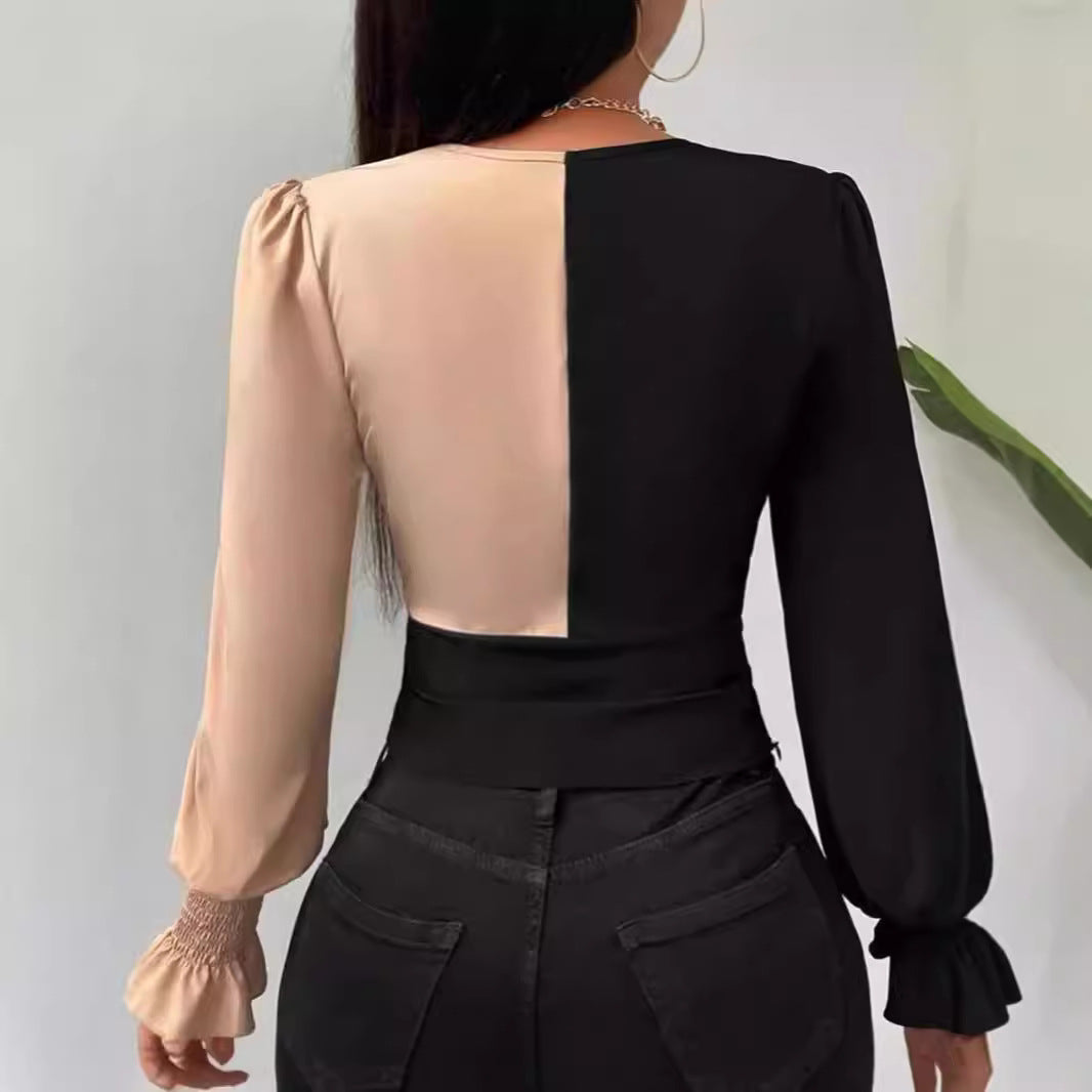 Elegant two-tone long-sleeve bodysuit from the Langry Fashion collection for ملابس stylishly designed