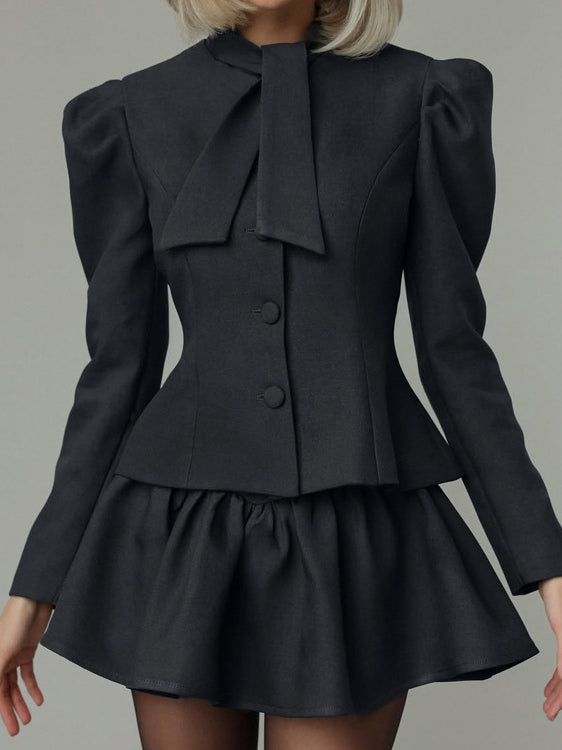 Niche Design Bow Tie Long Sleeve Top Skirt High Sense Two Piece Sets Elegant Outfit