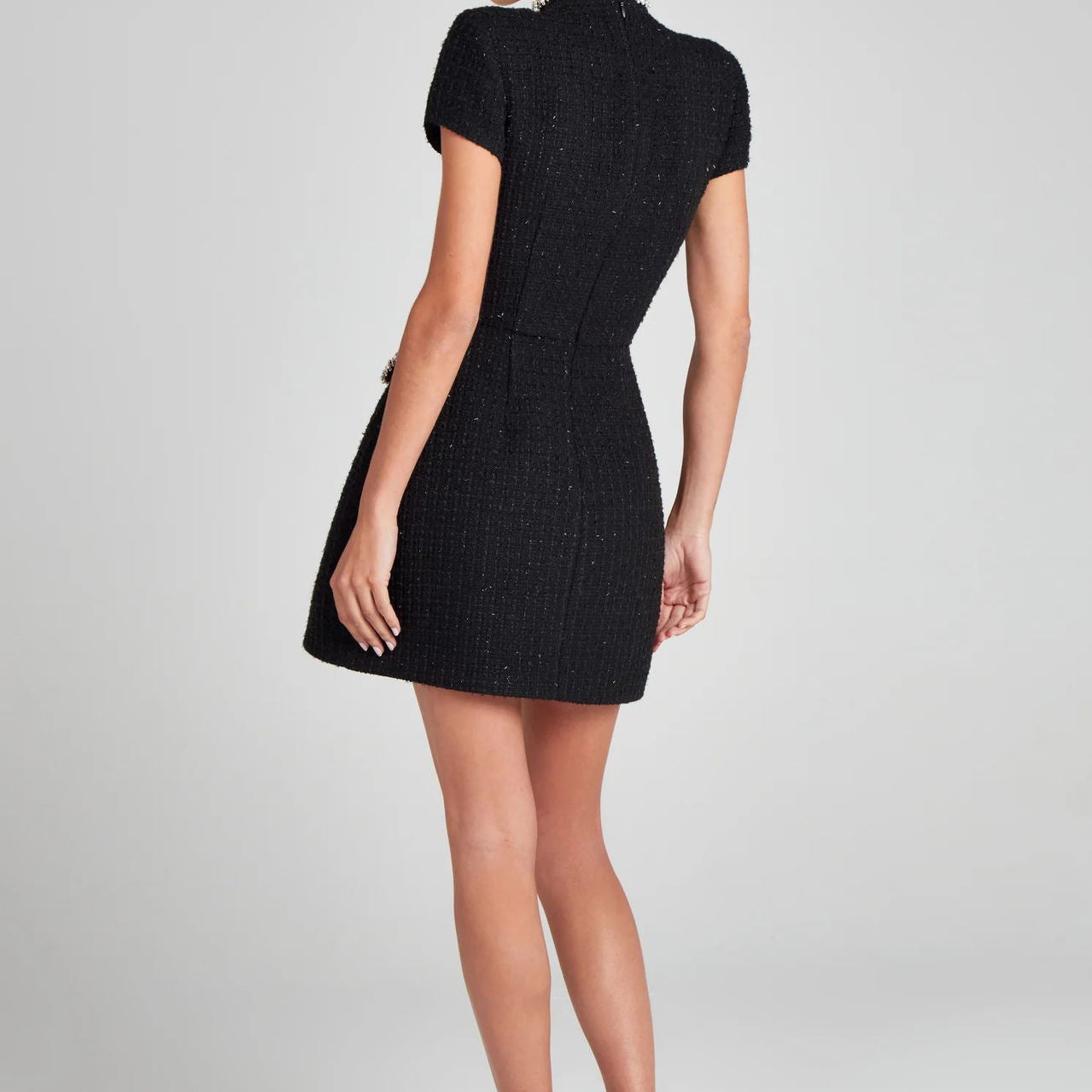 Elegant Slim Classic Dress featuring a short black design with a white collar and sleeves