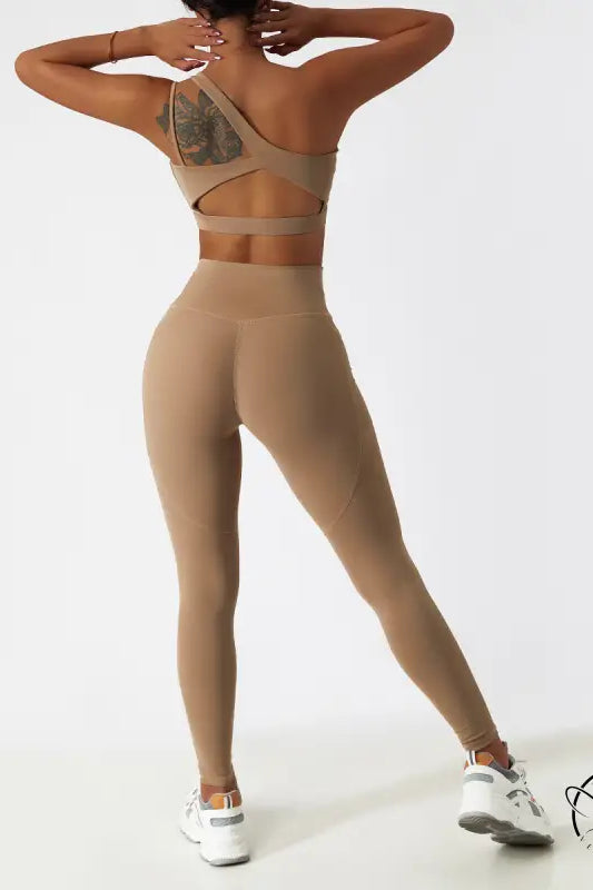 Breathable high-waisted beige yoga pants for hip lift fashion