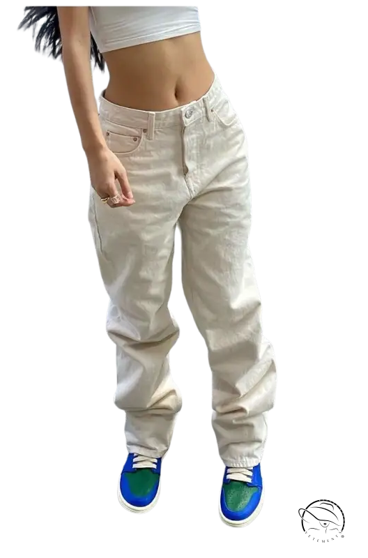 Slim waist loose beige baggy jeans product display
