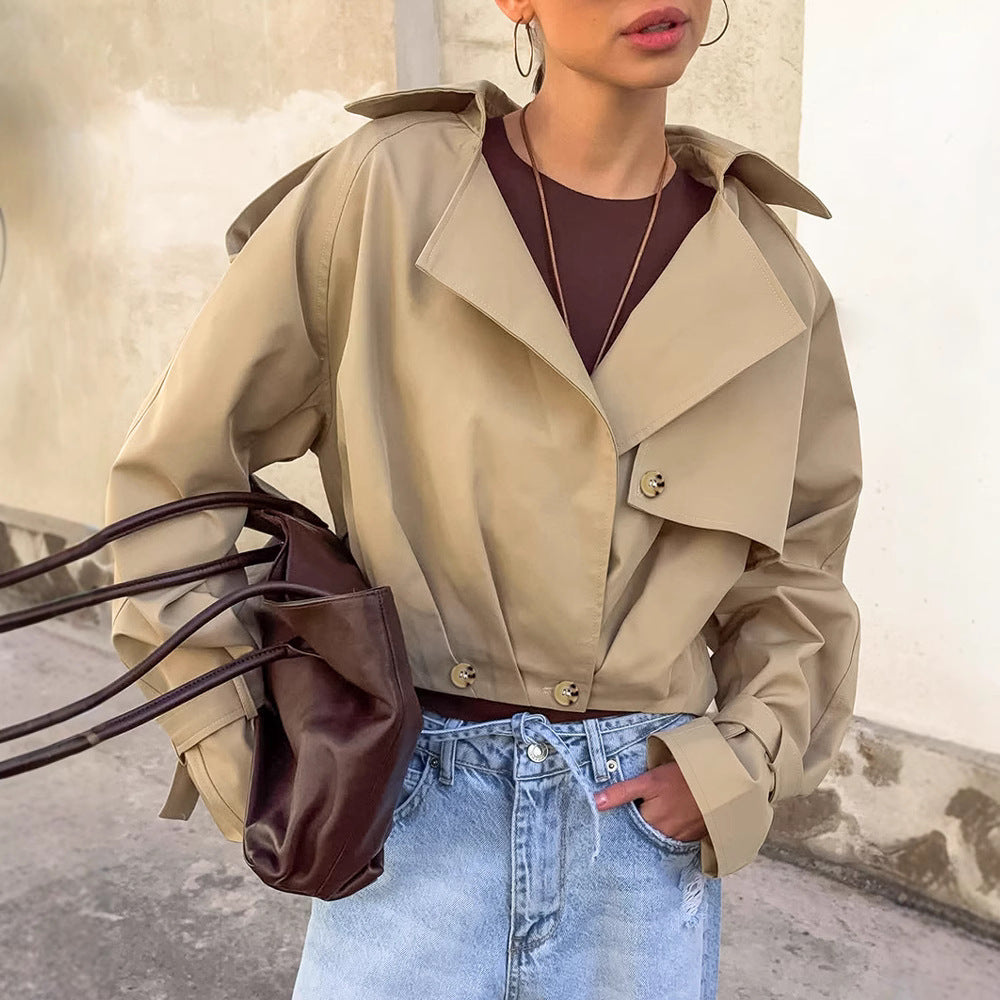 Autumn Khaki Double Breasted Trench Coat in Beige Fashion