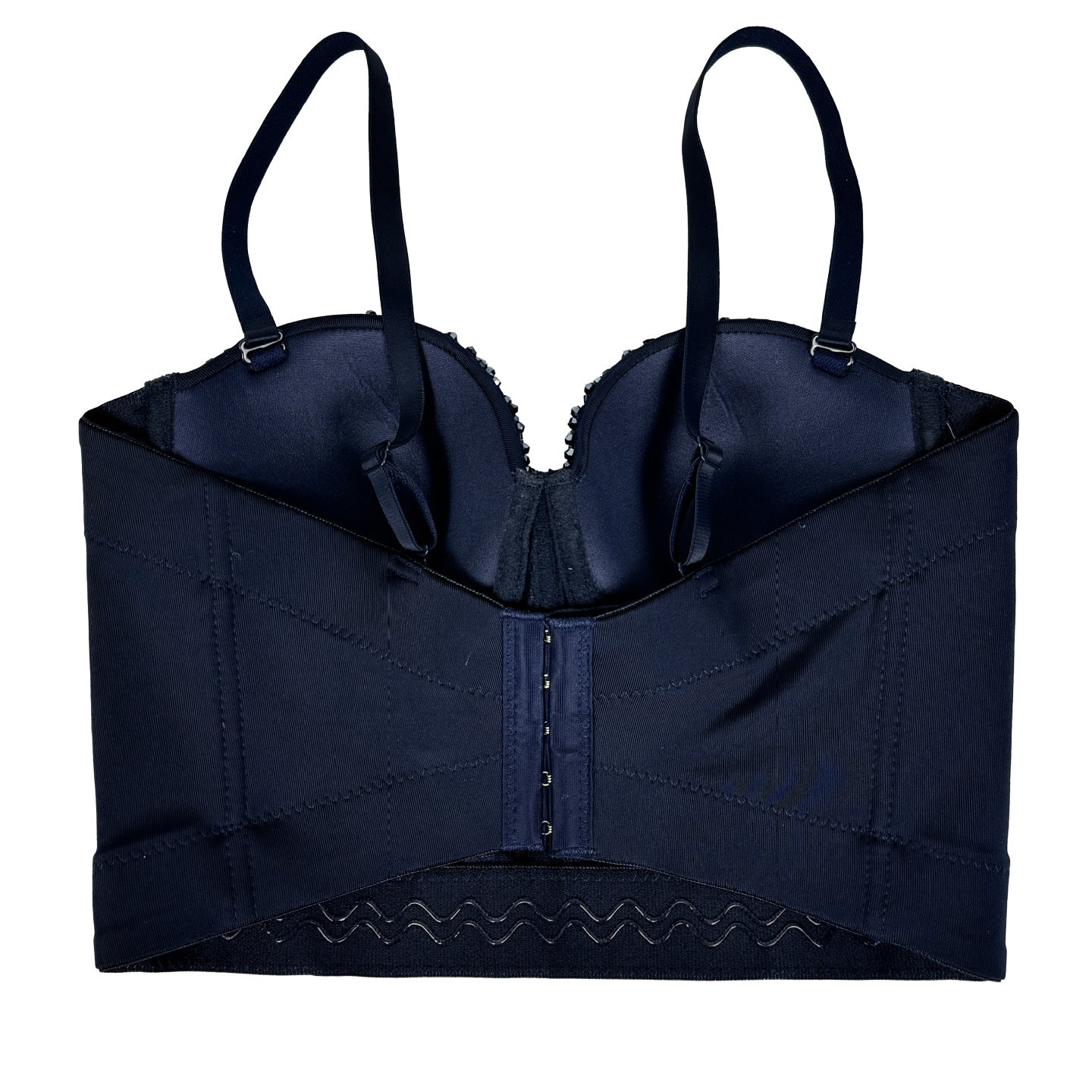 Navy blue langry padded nursing bra with lace trim in elegant fashion corset