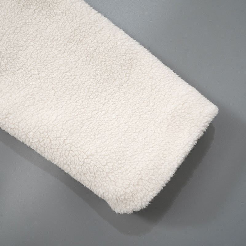 Creamy white sherpa sleeve of Casual Round Neck Zipper Stitching Long Sleeve Berber Fleece Coat