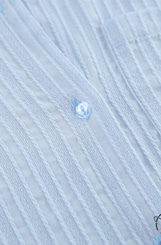 Light blue pleated pure cotton home wear cardigan with pearl buttons and long sleeves