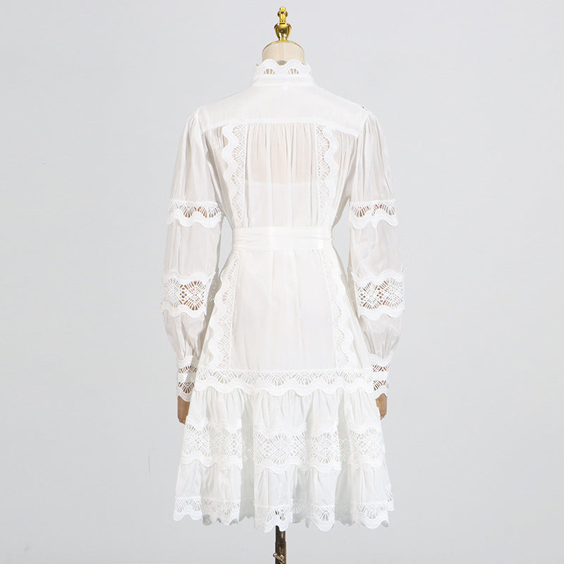 Elegant French Vintage Dress featuring a white lace-trimmed design for fashionable ملابس