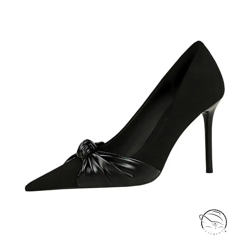 Langry fashion black patent leather stiletto heels with bow