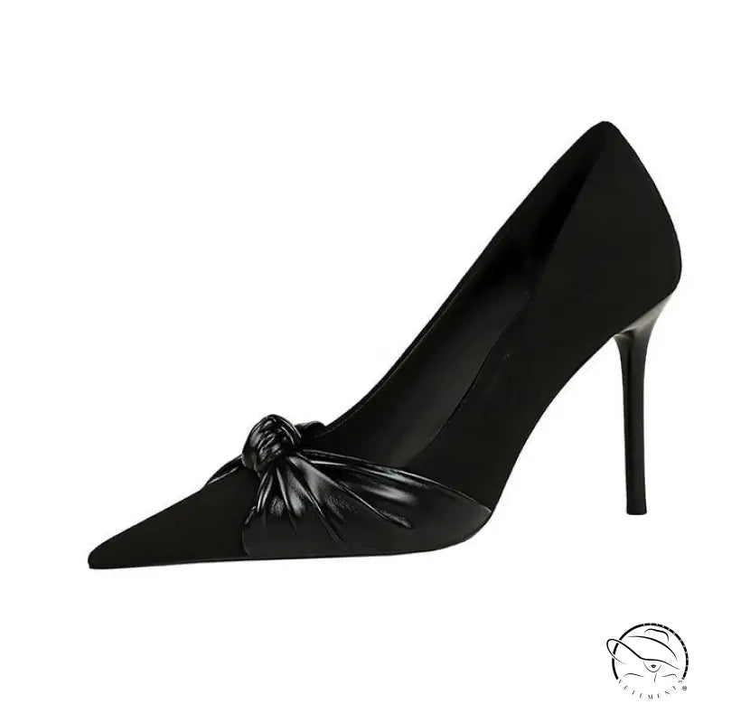 Langry fashion black patent leather stiletto heels with bow