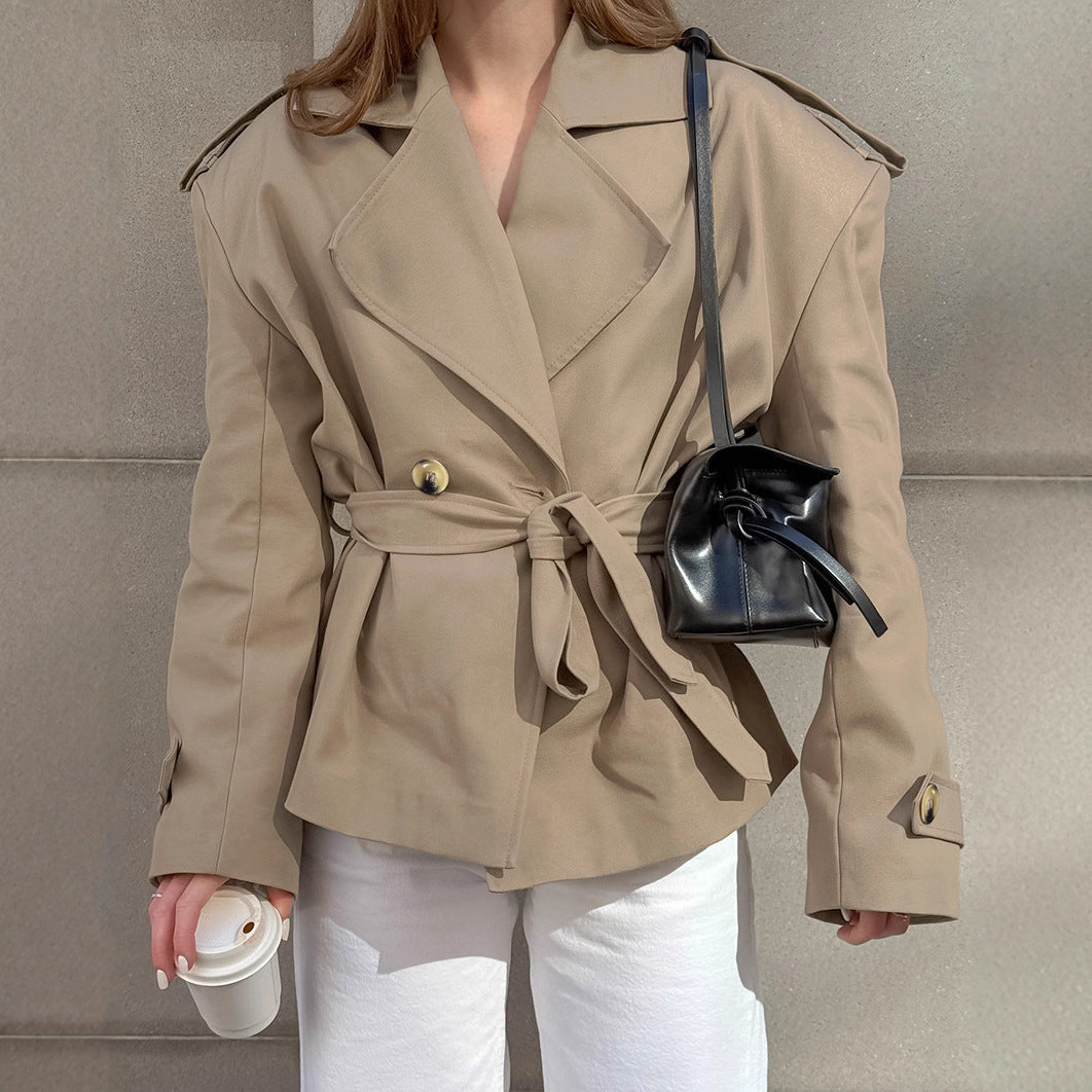 Trendy khaki mid-length trench coat in langry fashion ملابس