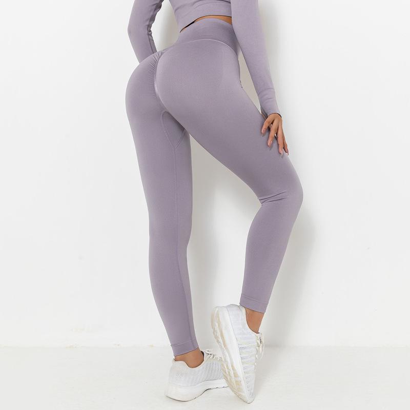Lavender athletic leggings and top from High Waist Stretch Training Yoga Pant collection, stylish fitness fashion