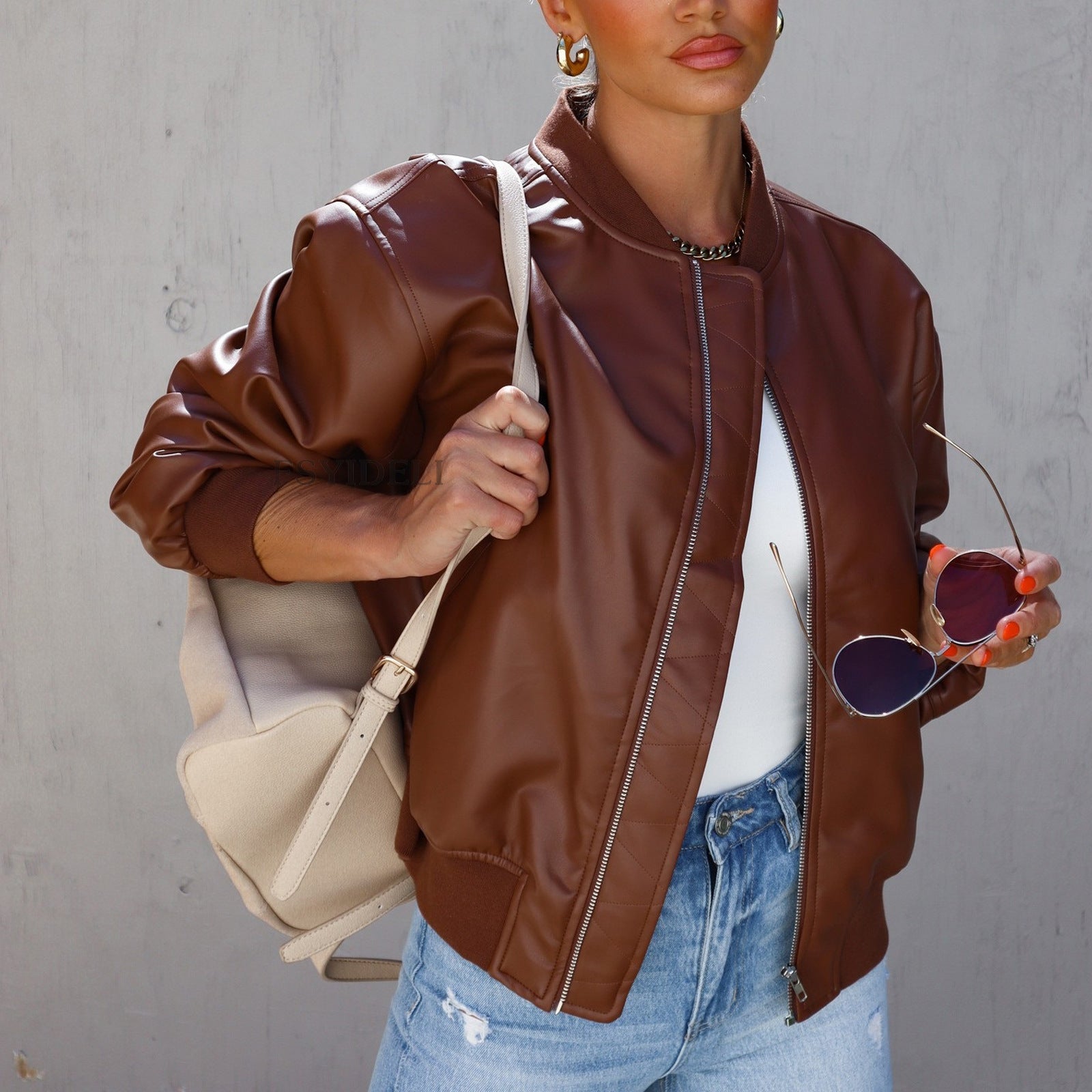 Faux Leather Varsity Jacket