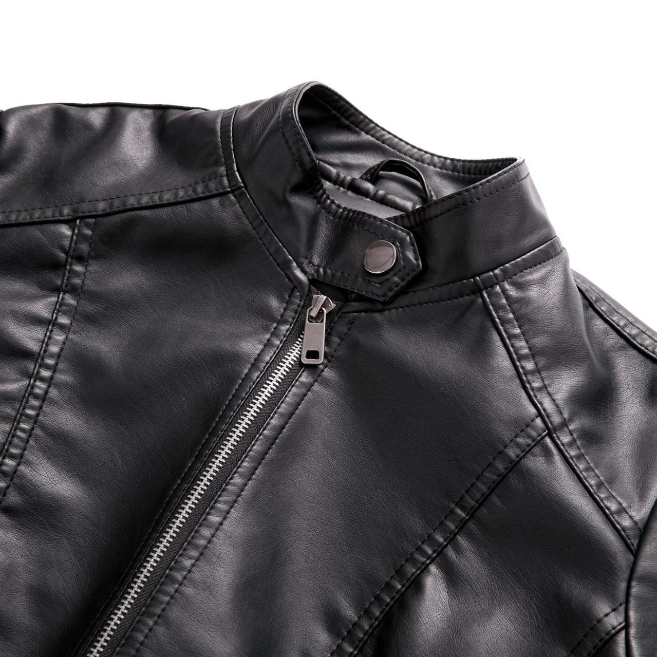 Black faux leather jacket from Casual Leather Short Coat, stylish fashion ملابس
