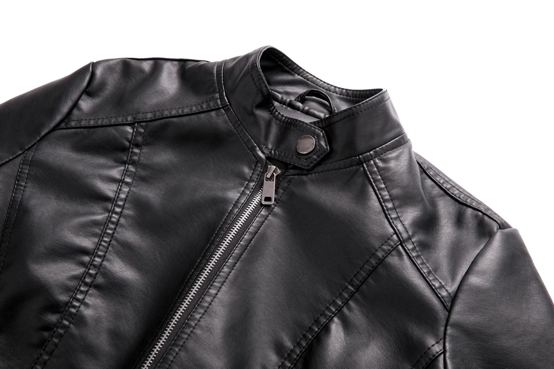 Black faux leather jacket from Casual Leather Short Coat, stylish fashion ملابس