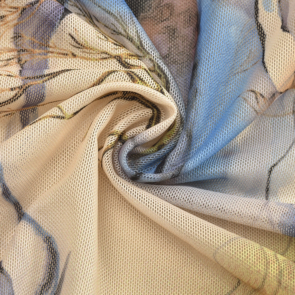 Floral-patterned mesh fabric for Women Clothing Summer Mesh Floral Print Split Dress