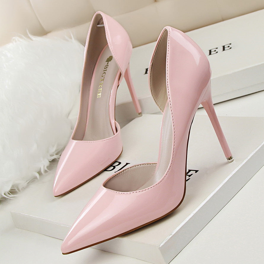 Pale pink patent leather stiletto pumps for stylish fashion footwear from Langry