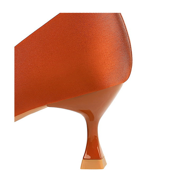 Langry fashion orange stiletto heel with rhinestone bow and glossy finish