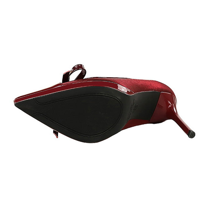 Stitching Pointed Toe Cocktail High Heel