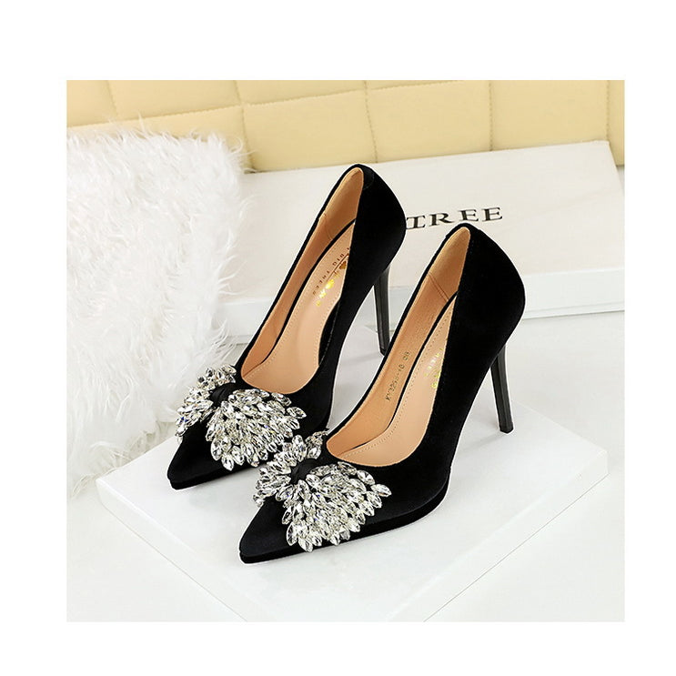 Rhinestone Bow Stiletto Waterproof High Heel