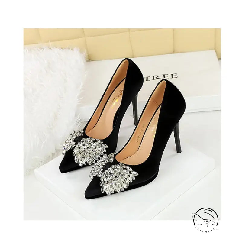 Rhinestone Bow Stiletto Waterproof High Heel