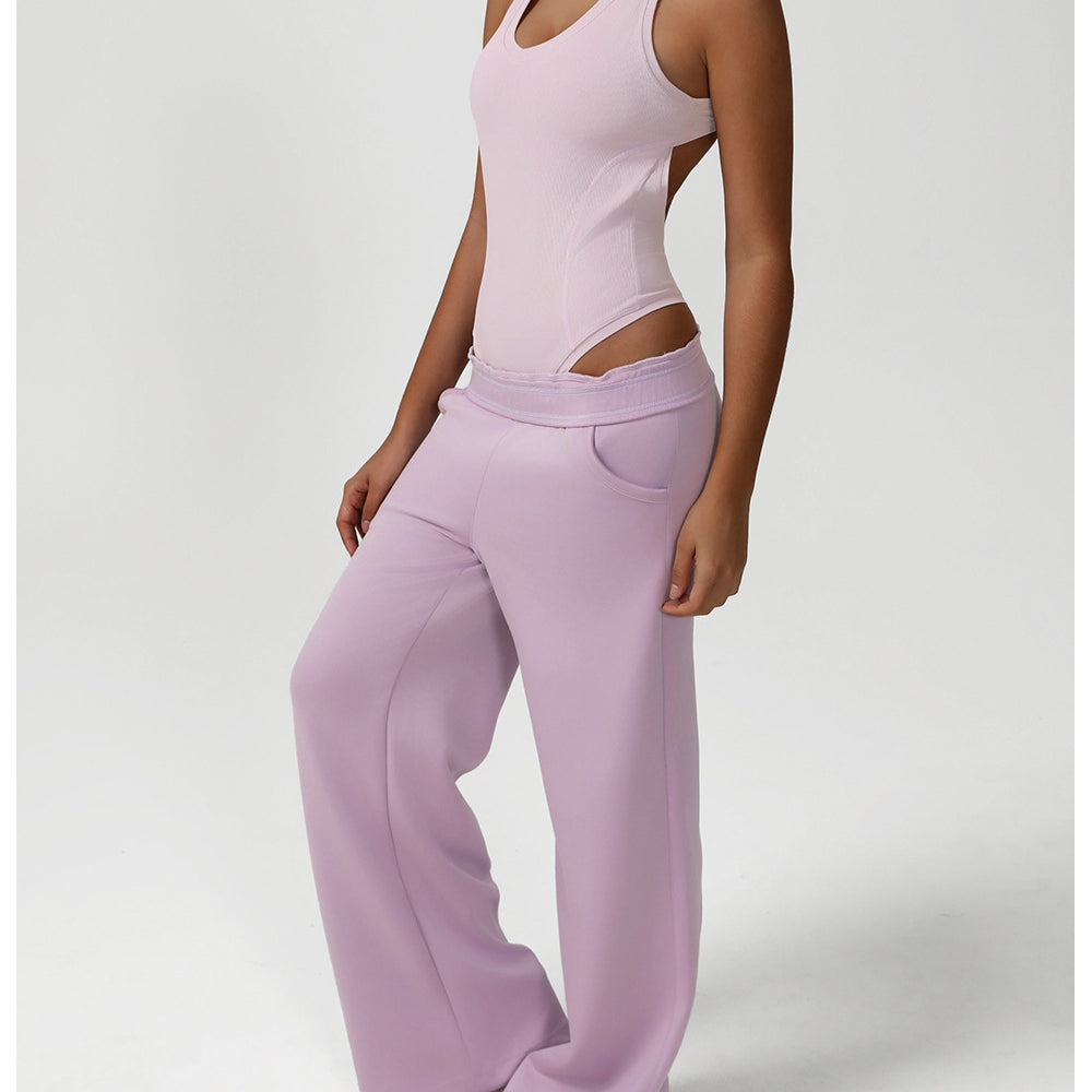 Lavender langry fashion sweatpants with waist cutout and stretch fabric