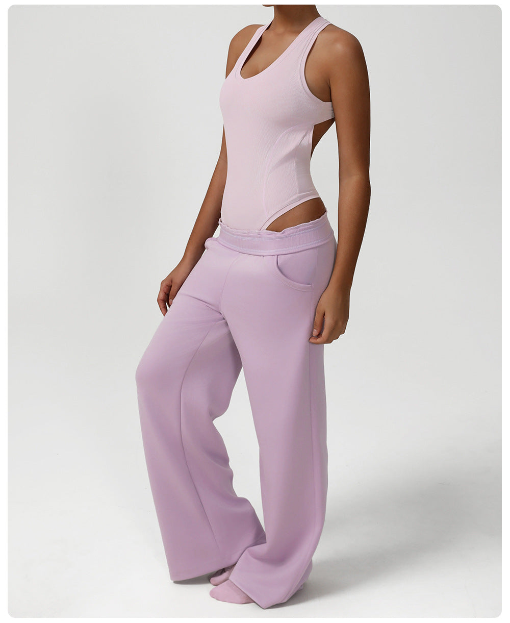 Lavender langry fashion sweatpants with waist cutout and stretch fabric