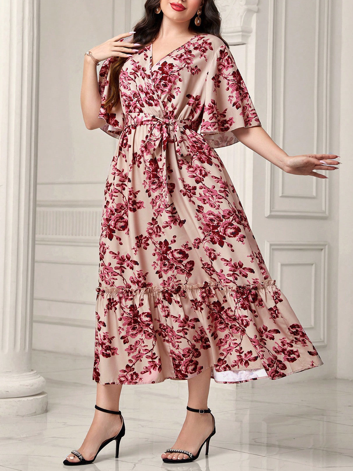 Elegant floral print midi dress from Summer Elegant Dress, perfect for summer fashion and ملابس