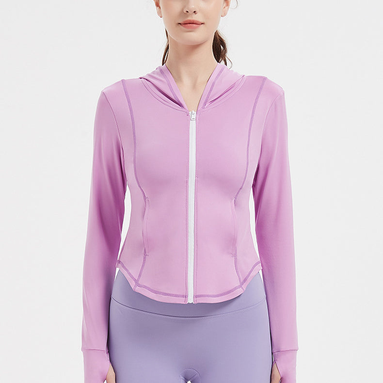 Sports Jacket Women High Elastic Hooded Quick Drying Top Violently Sweat Running Training Yoga Clothes Coat