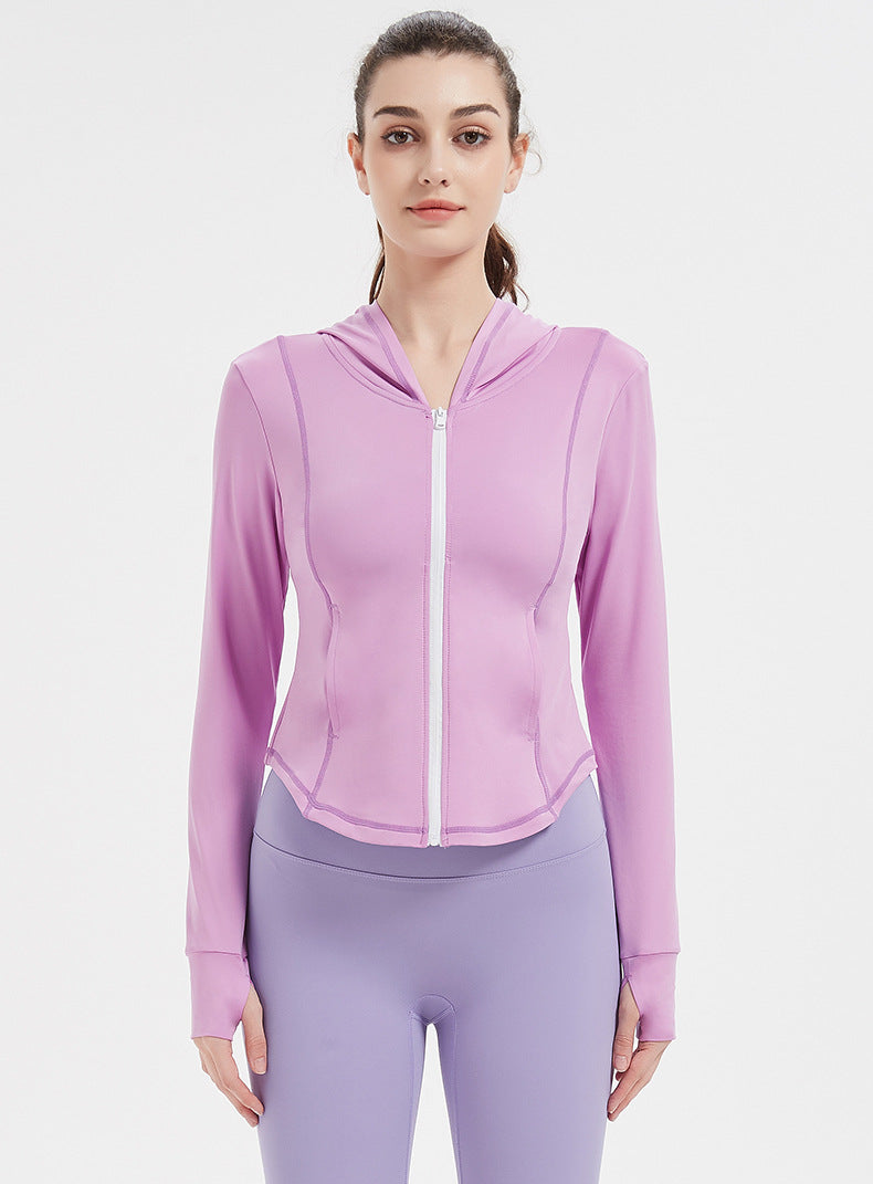 Sports Jacket Women High Elastic Hooded Quick Drying Top Violently Sweat Running Training Yoga Clothes Coat