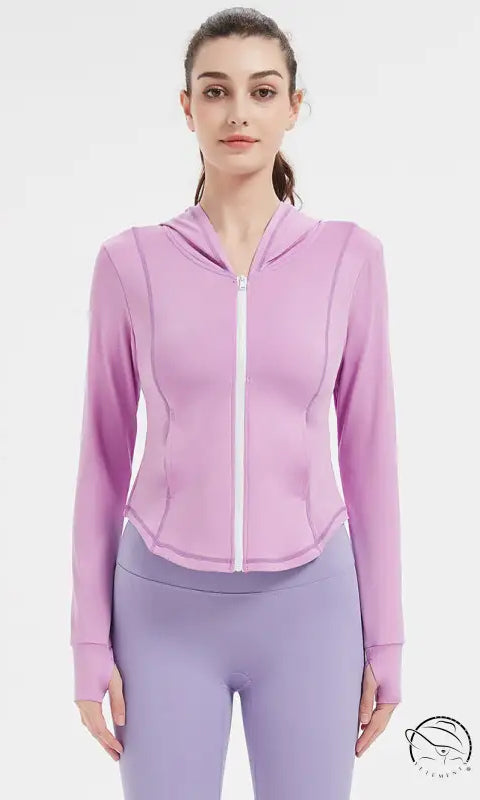 Sports Jacket Women High Elastic Hooded Quick Drying Top Violently Sweat Running Training Yoga Clothes Coat