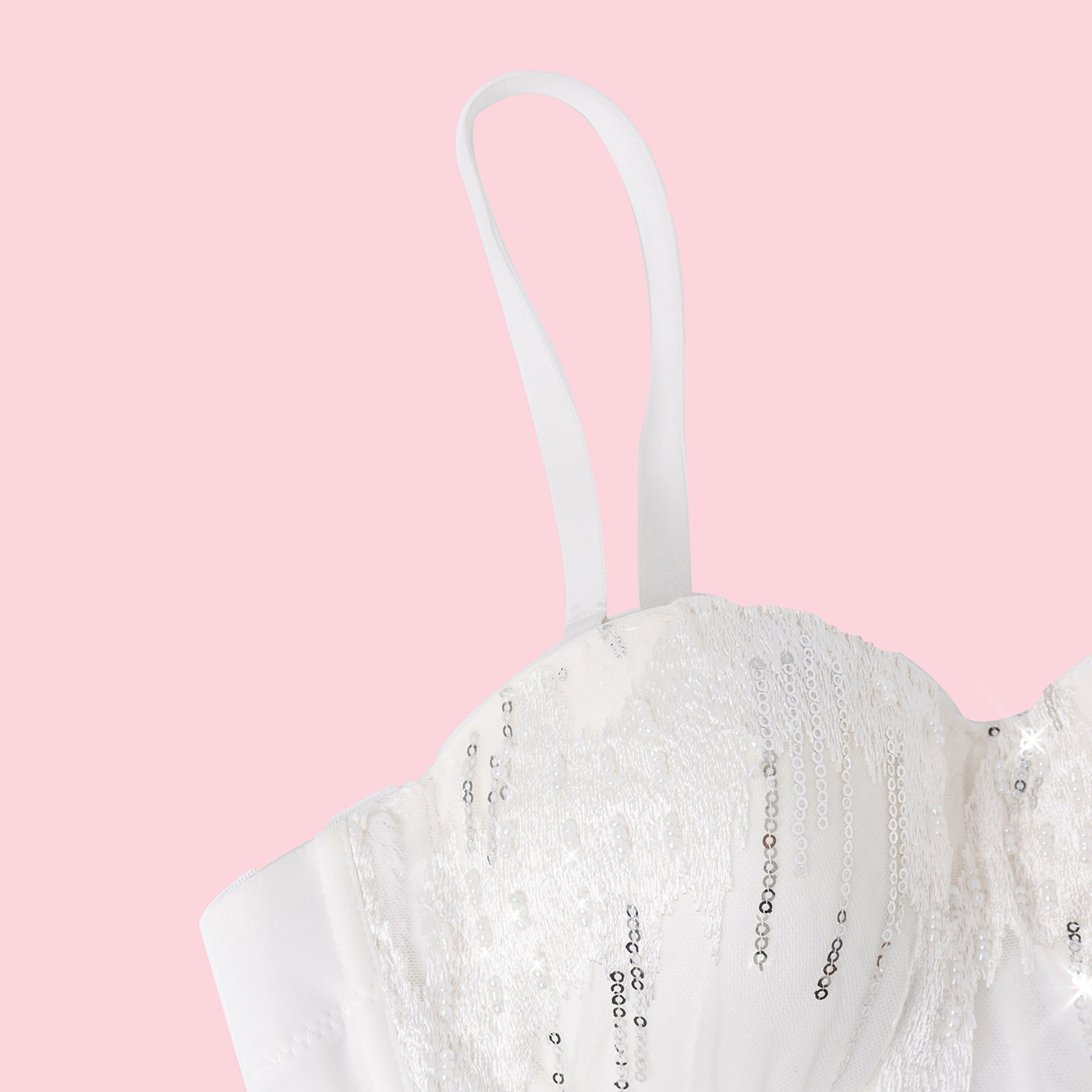 Langry fashion white lace bra with silver sequins in ملابس corset top