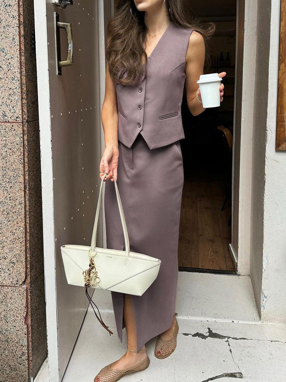 Vest Jacket Hip Skirt Set Office Two Piece