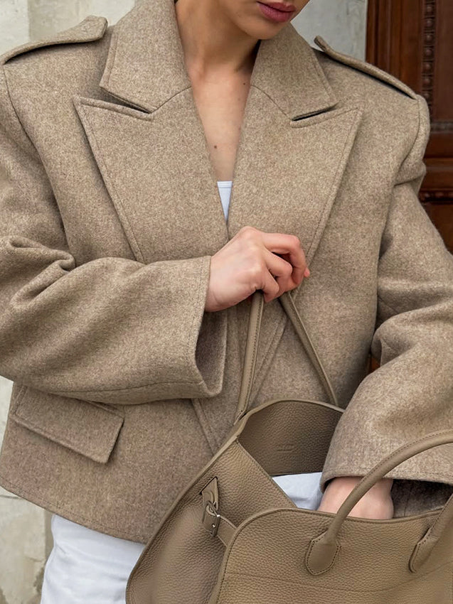 Langry fashion beige wool blazer with oversized sleeves and button details