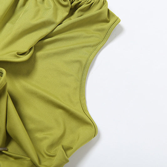 Green fabric garment of the PLEATED SLIM HIP DRESS, a sexy pleated slim hip dress option