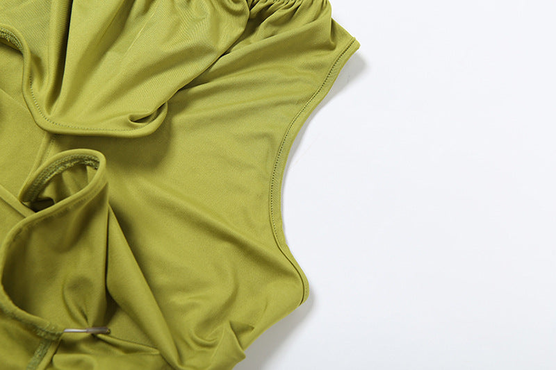 Green fabric garment of the PLEATED SLIM HIP DRESS, a sexy pleated slim hip dress option
