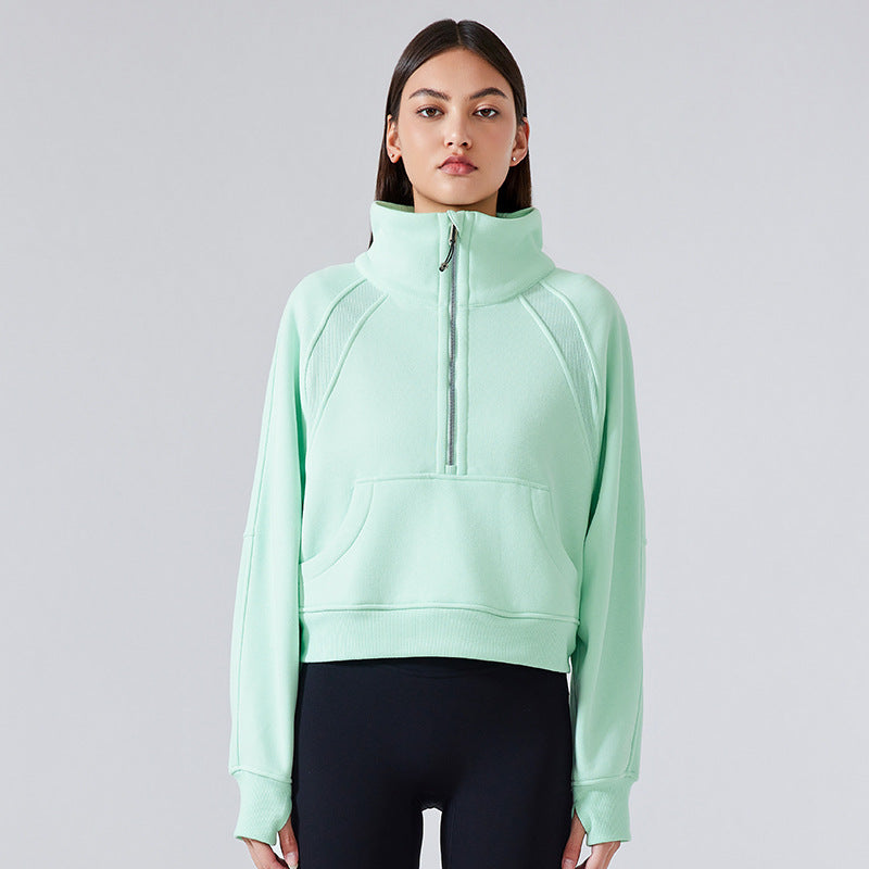 Mint green half-zip sweatshirt from Langry, ideal for autumn and winter fashion ملابس
