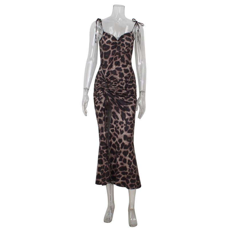 Gorgeous Leopard Print Slip Dress featuring spaghetti straps and a mermaid silhouette in fashion