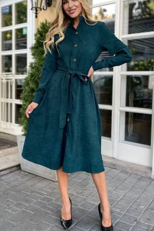 Emerald green corduroy dress showcasing an elegant daily dress for stylish daily wear