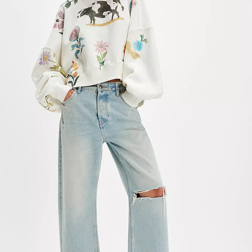 Winter Printing Loose Casual Top All Matching Hoodie