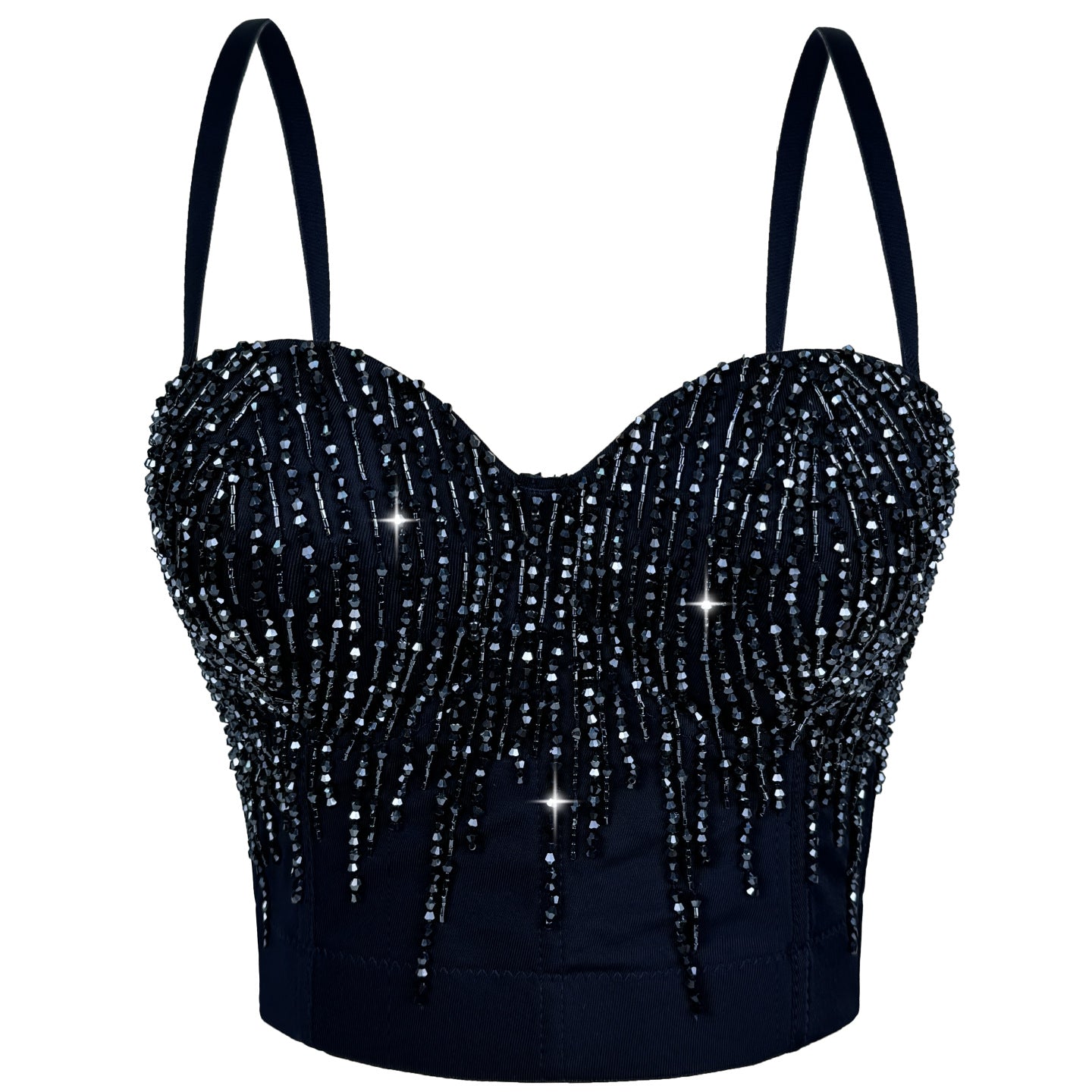 Elegant handmade langry black sequined corset top with beaded boning