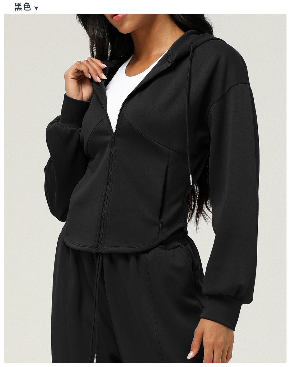 Black hooded zip-up jacket, stylish langry fashion casual cardigan sweater ملابس