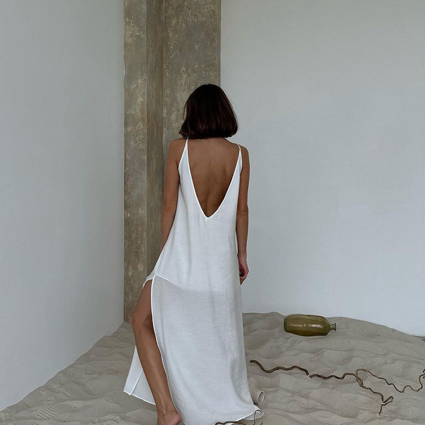 White langry fashion maxi dress in comfortable loose pajamas style