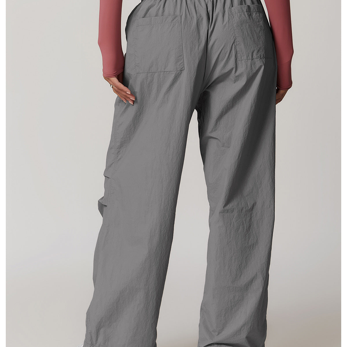 Gray drawstring parachute pants from Langry, ideal for casual sports and fitness wear