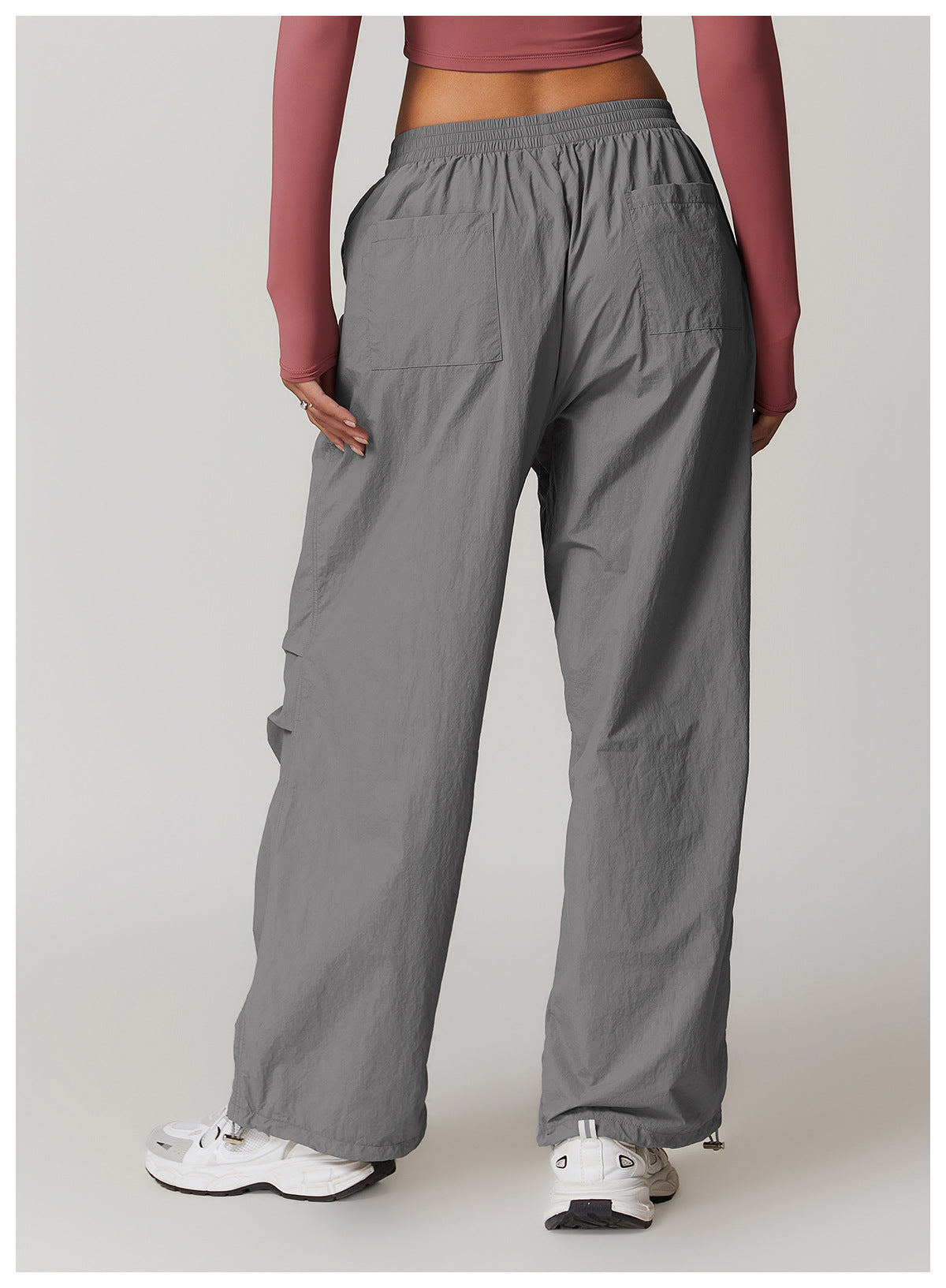 Gray drawstring parachute pants from Langry, ideal for casual sports and fitness wear